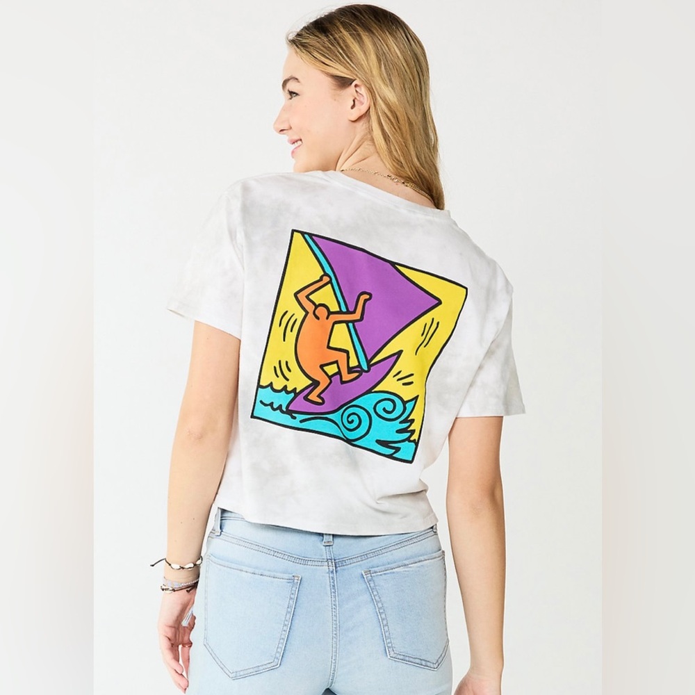 Keith Haring Signature Windjammer Surfer Graphic Tee Shirt Tie Dye NWT Size M